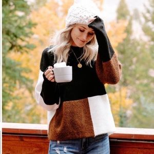 colorblock women cowlneck knit long sleeve oversized sweater high neck